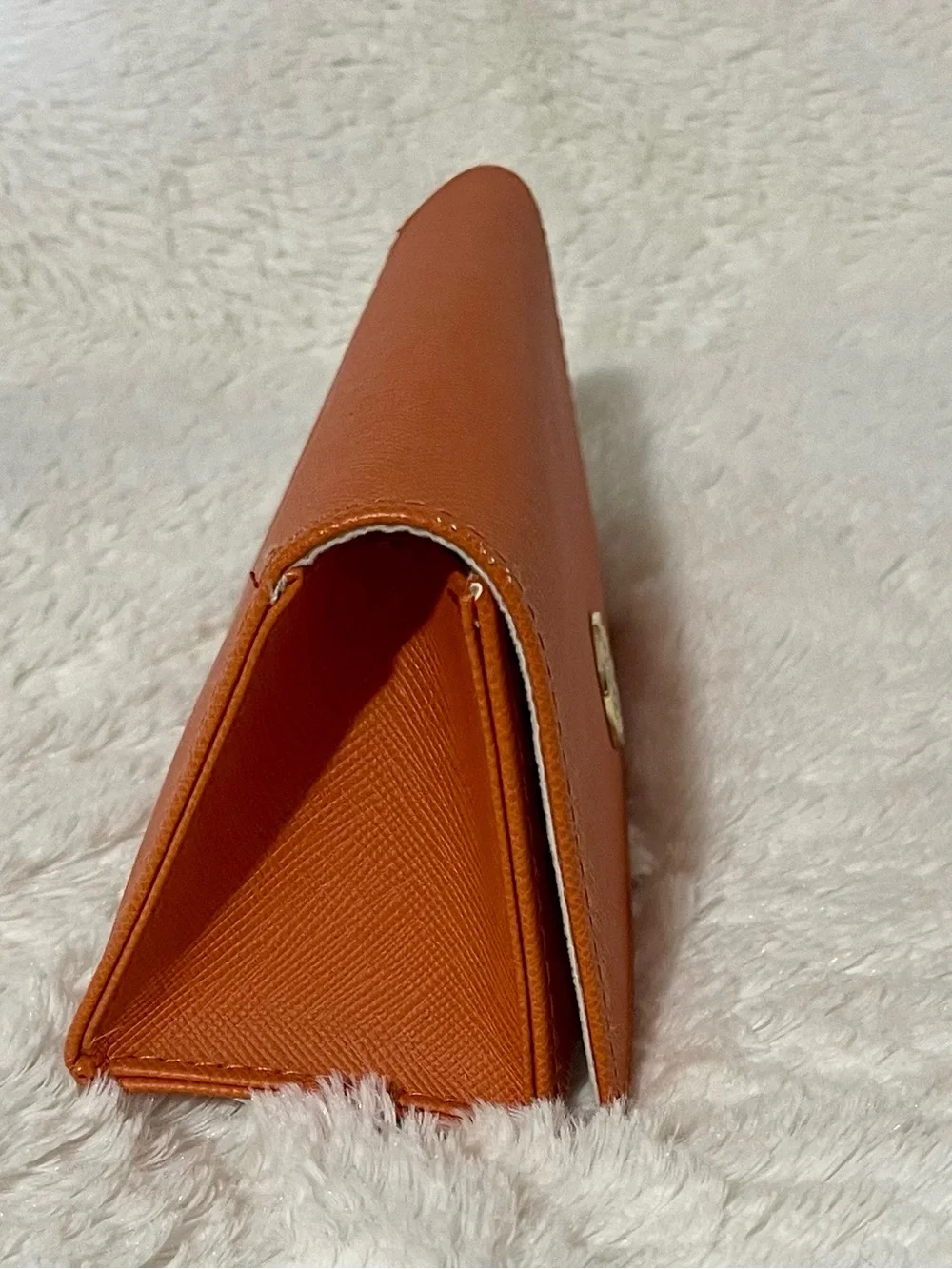 Tory Burch Burnt Orange Leather Logo Sun Glasses Case